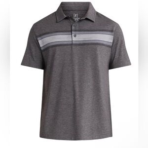 George Men's Grey Striped Performance Polo Shirt L Short Sleeve Poly Jersey NWT